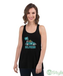 NFL Football Miami Dolphins Darth Vader Baby Yoda Driving Star Wars Shirt - Women's Flowy Racerback Tank