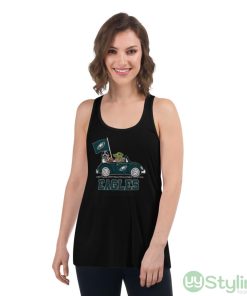 NFL Football Philadelphia Eagles Darth Vader Baby Yoda Driving Star Wars Shirt - Women's Flowy Racerback Tank