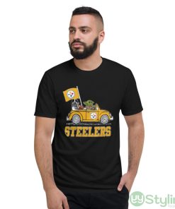 NFL Football Pittsburgh Steelers Darth Vader Baby Yoda Driving Star Wars Shirt - Short Sleeve T-Shirt