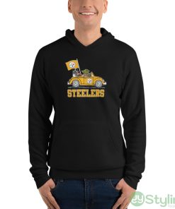 NFL Football Pittsburgh Steelers Darth Vader Baby Yoda Driving Star Wars Shirt - Unisex Fleece Pullover Hoodie