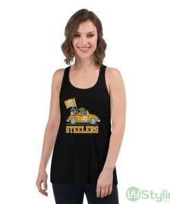 NFL Football Pittsburgh Steelers Darth Vader Baby Yoda Driving Star Wars Shirt - Women's Flowy Racerback Tank
