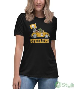 NFL Football Pittsburgh Steelers Darth Vader Baby Yoda Driving Star Wars Shirt - Women's Relaxed Short Sleeve Jersey Tee