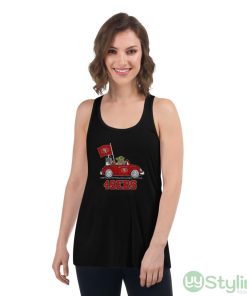 NFL Football San Francisco 49ers Darth Vader Baby Yoda Driving Star Wars Shirt - Women's Flowy Racerback Tank