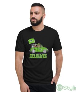 NFL Football Seattle Seahawks Darth Vader Baby Yoda Driving Star Wars Shirt - Short Sleeve T-Shirt