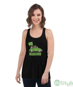 NFL Football Seattle Seahawks Darth Vader Baby Yoda Driving Star Wars Shirt - Women's Flowy Racerback Tank