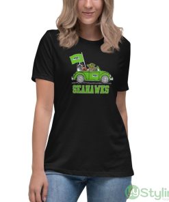 NFL Football Seattle Seahawks Darth Vader Baby Yoda Driving Star Wars Shirt - Women's Relaxed Short Sleeve Jersey Tee