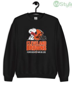 NFL The Peanuts Movie Snoopy Forever Win Or Lose Football Cleveland Browns Shirt - Unisex Crewneck Sweatshirt