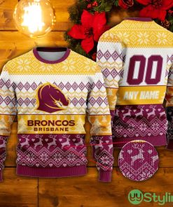 NRL Brisbane Broncos Custom Name & Number Ugly Christmas Sweater Product Photo 1