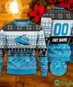 NRL Cronulla-Sutherland Sharks Custom Name & Number Ugly Christmas Sweater Product Photo 1