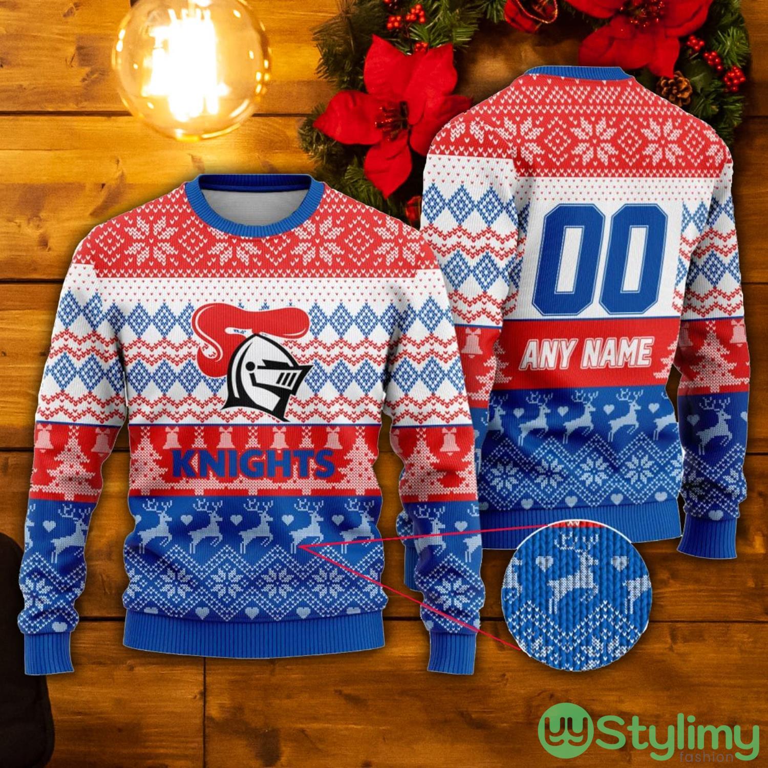 NRL Newcastle Knights Custom Name & Number Ugly Christmas Sweater 3 NRL Newcastle Knights Custom Name & Number Ugly Christmas Sweater Product Photo 1