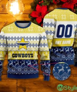 NRL North Queensland Cowboys Custom Name & Number Ugly Christmas Sweater Product Photo 1