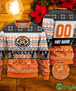 NRL Wests Tigers Custom Name & Number Ugly Christmas Sweater Product Photo 1