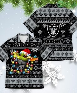 Oakland Raiders Baby Yoda Star Wars American Ugly Christmas Sweater Pattern Hawaiian Shirt Product Photo 1