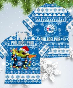 Philadelphia 76ers Baby Yoda Star Wars American Ugly Christmas Sweater Pattern Hawaiian Shirt Product Photo 1