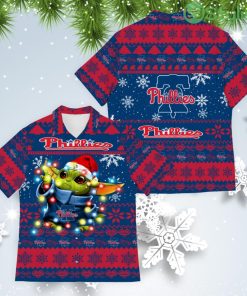 Philadelphia Phillies Baby Yoda Star Wars American Ugly Christmas Sweater Pattern Hawaiian Shirt Product Photo 1