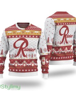 Rainier Beer Reindeer & Pine Tree Pattern Ugly Christmas Sweater Product Photo 1