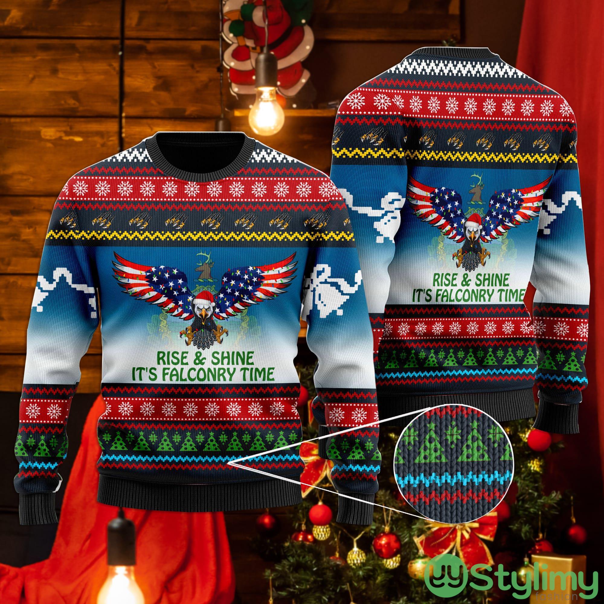 Rise And Shine It's Falconry Time Vermont Eagle Christmas Xmas Sweater 3 rise and shine its falconry time vermont eagle christmas xmas sweater