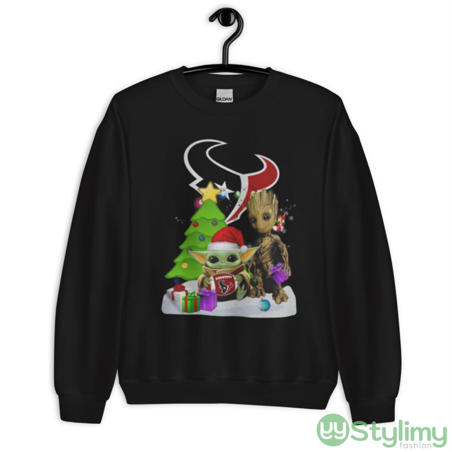 Santa Bigfoot And Baby Yoda Hug Houston Texans Snow Christmas Tree Shirt 9 Santa Bigfoot And Baby Yoda Hug Houston Texans Snow Christmas Tree Shirt - Unisex Crewneck Sweatshirt