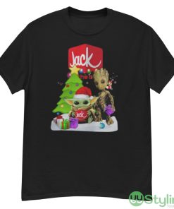 Santa Bigfoot And Baby Yoda Hug Jack In The Box Snow Christmas Tree Shirt - G500 Men’s Classic T-Shirt