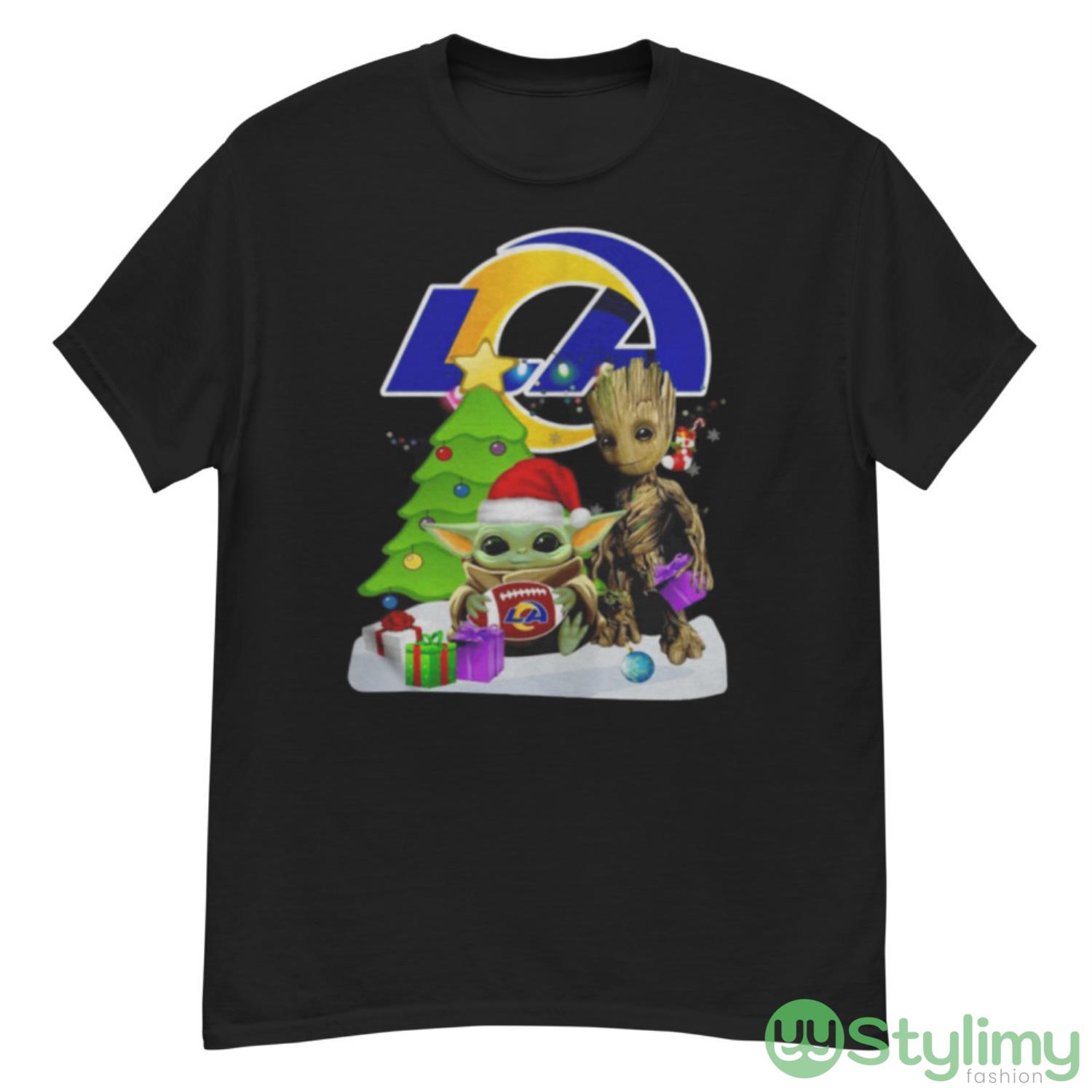 Santa Bigfoot And Baby Yoda Hug Los Angeles Rams Snow Christmas Tree Shirt 8 Santa Bigfoot And Baby Yoda Hug Los Angeles Rams Snow Christmas Tree Shirt - G500 Men’s Classic T-Shirt