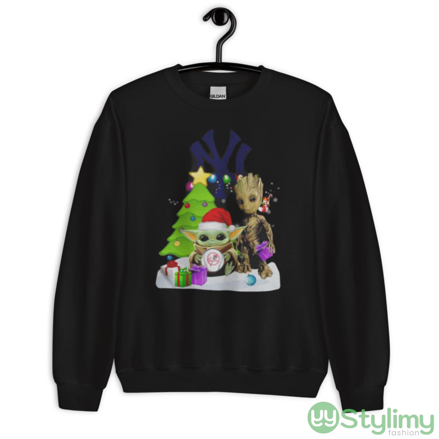 Santa Bigfoot And Baby Yoda Hug New York Yankees Snow Christmas Tree Shirt 3 Santa Bigfoot And Baby Yoda Hug New York Yankees Snow Christmas Tree Shirt - Unisex Crewneck Sweatshirt