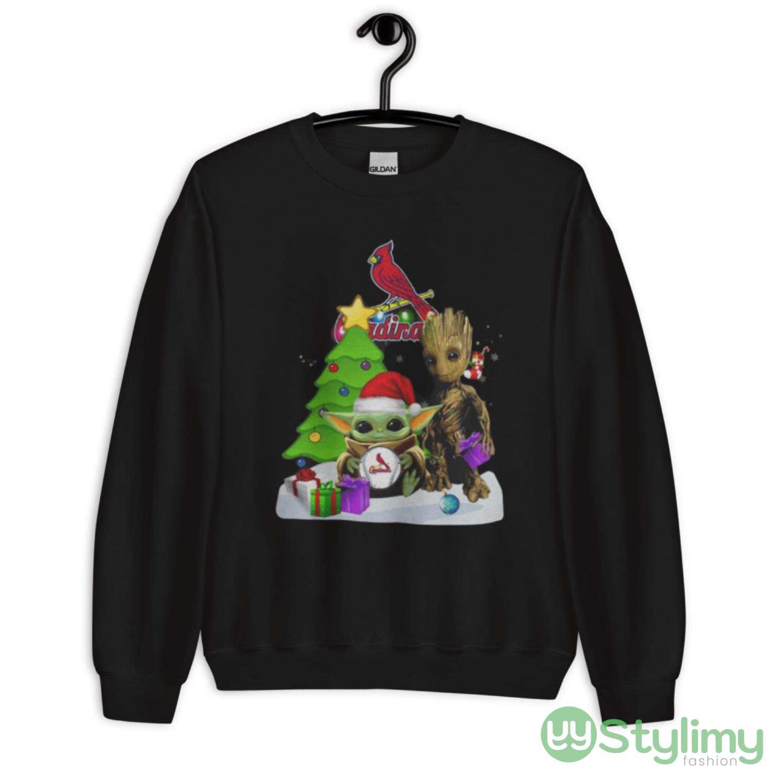 Santa Bigfoot And Baby Yoda Hug St.Louis Cardinals Snow Christmas Tree Shirt 3 Santa Bigfoot And Baby Yoda Hug St.Louis Cardinals Snow Christmas Tree Shirt - Unisex Crewneck Sweatshirt