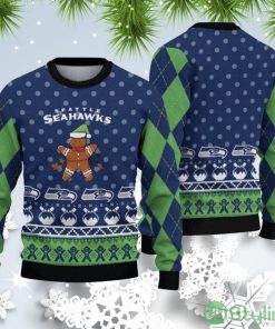 Seattle Seahawks Christmas Gingerbread Man Ugly Christmas Sweater Product Photo 1