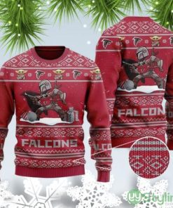 Ugly Baby Yoda Boba Fett The Mandalorian Atlanta Falcons For Christmas Ugly Sweater - 1