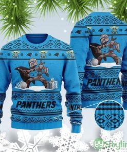 Ugly Baby Yoda Boba Fett The Mandalorian Carolina Panthers For Christmas Ugly Sweater - 1