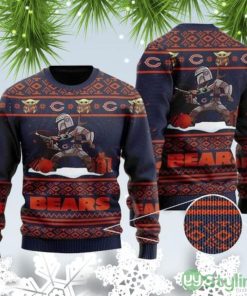 Ugly Baby Yoda Boba Fett The Mandalorian Chicago Bears For Christmas Ugly Sweater - 1