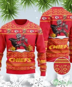 Ugly Baby Yoda Boba Fett The Mandalorian Kansas City Chiefs For Christmas Ugly Sweater - 1