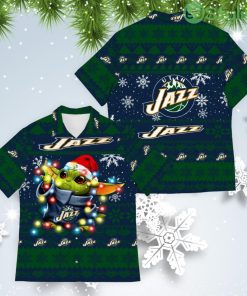 Utah Jazz Baby Yoda Star Wars American Ugly Christmas Sweater Pattern Hawaiian Shirt Product Photo 1