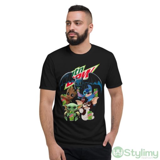 Mountain Dew Baby Yoda Groot Stitch toothless and Gremlins shirt