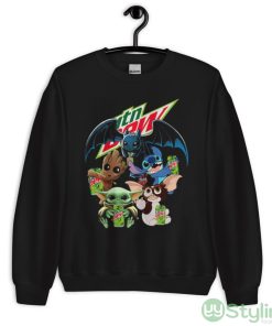 Mountain Dew Baby Yoda Groot Stitch toothless and Gremlins shirt - Unisex Crewneck Sweatshirt