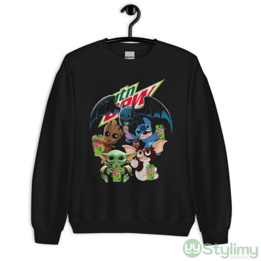 Mountain Dew Baby Yoda Groot Stitch toothless and Gremlins shirt