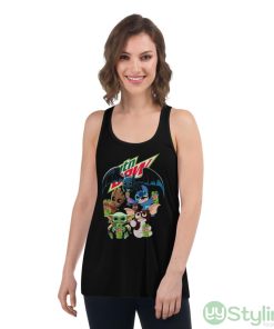 Mountain Dew Baby Yoda Groot Stitch toothless and Gremlins shirt - Women's Flowy Racerback Tank