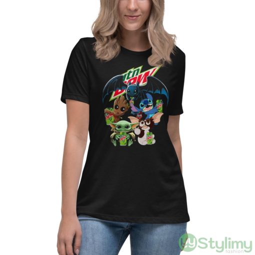 Mountain Dew Baby Yoda Groot Stitch toothless and Gremlins shirt