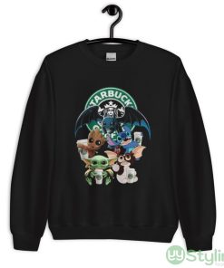 Starbucks Baby Yoda Groot Stitch Toothless and Gremlins shirt - Unisex Crewneck Sweatshirt