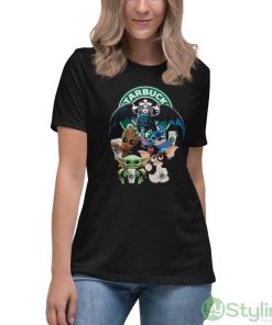 Starbucks Baby Yoda Groot Stitch Toothless and Gremlins shirt - Women's Relaxed Short Sleeve Jersey Tee