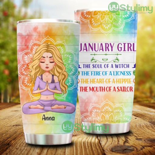 January Girl The Soul Of A Witch, Personalized Custom Yoga Tumbler