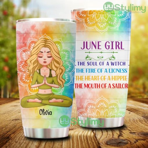 June Girl The Soul Of A Witch, Personalized Custom Yoga Tumbler