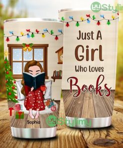 Just A Girl Who Loves Books, Personalized Christmas Tumbler - Just A Girl Who Loves Books, Personalized Christmas Tumbler