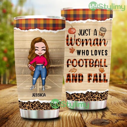 Just A Woman Who Loves Football And Fall, Personalized Tumbler