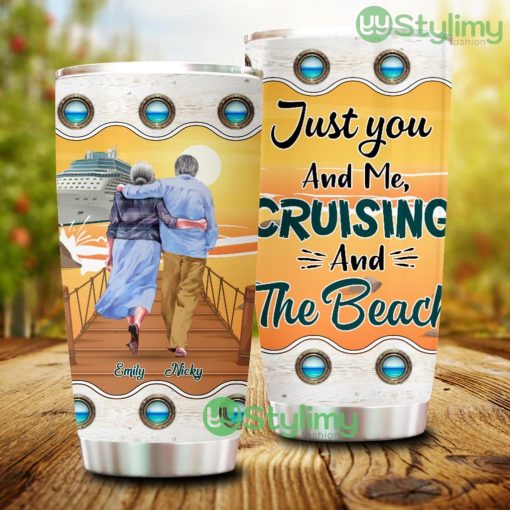 Just You And Me Cruising And The Beach, Personalized Old Couple Tumbler