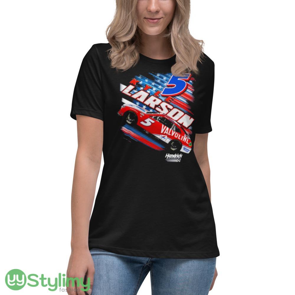 Kyle Larson 2023 Valvoline Patriotic Fuel Design T Shirts 3 Kyle Larson 2023 Valvoline Patriotic Fuel Design T Shirts - 6400 Women's Relaxed Short Sleeve Jersey Tee