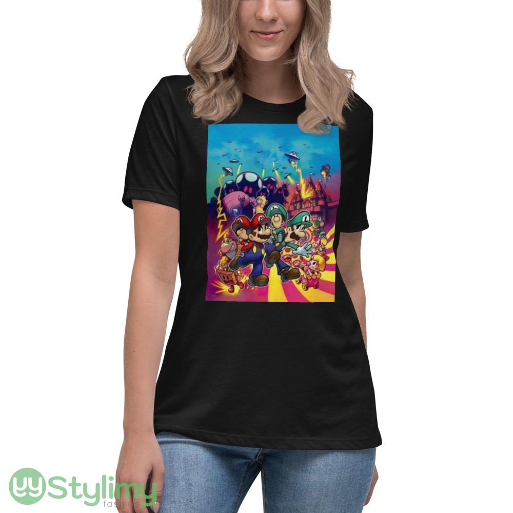 Mario and luigI with their baby alter egos on their backs and all manner of chaos in the Ideas T Shirts 3 Mario and luigI with their baby alter egos on their backs and all manner of chaos in the Ideas T Shirts - 6400 Women's Relaxed Short Sleeve Jersey Tee