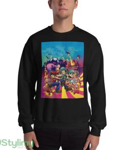 Mario and luigI with their baby alter egos on their backs and all manner of chaos in the Ideas T Shirts - 18000 Unisex Heavy Blend Crewneck Sweatshirt