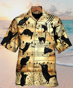 Mens Shirt Summer Hawaiian Shirt Cat Prints Music Notes Cuban Collar Casual Hawaiian Print Clothing Sports Fashion Designer - 080423-143254