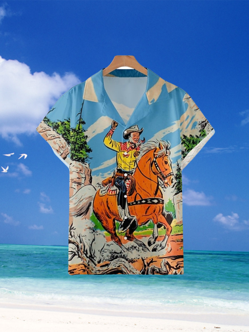 Mens Shirt Summer Hawaiian Shirt Graphic Prints Vintage Cowboy TurnStreet Casual Print Clothing Apparel Vintage Fashion Streetwear Designer