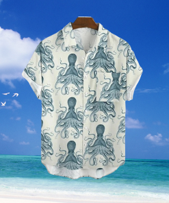 Mens Shirt Summer Hawaiian Shirt Graphic Shirt Aloha Shirt Animal Octopus TurnBeige 3D Print Street Daily Print Clothing Apparel Fashion Designer Casual - 120423-100823
